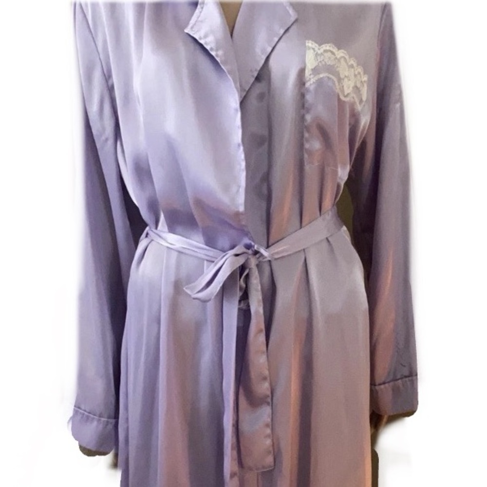 Vintage lavender Satin Robe with Lace Detail L - Picture 2 of 6